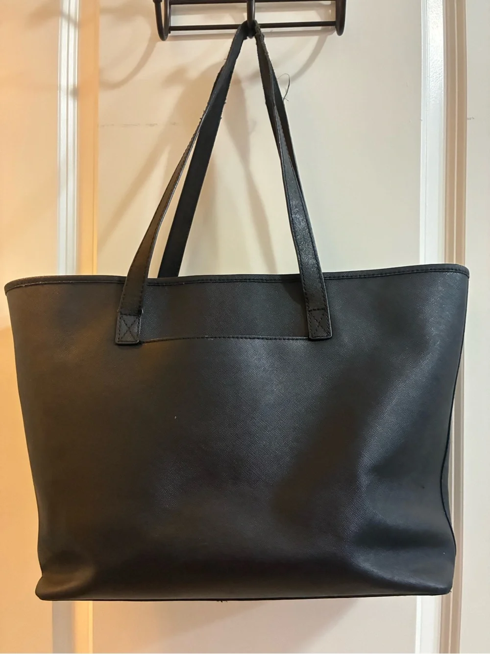 Michael Kors Black Leather Tote with Gold MK Emblem